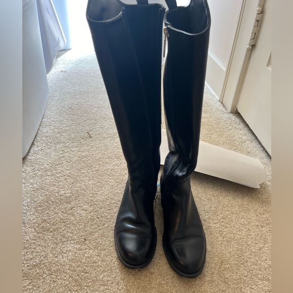 Studio Pollini Tall Black Flat Leather Riding Boots Size 9 - Picture 2 of 7